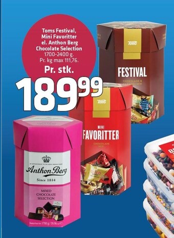 Fleggaard Toms festival, mini favoritter el. anthon berg chocolate selection tilbud