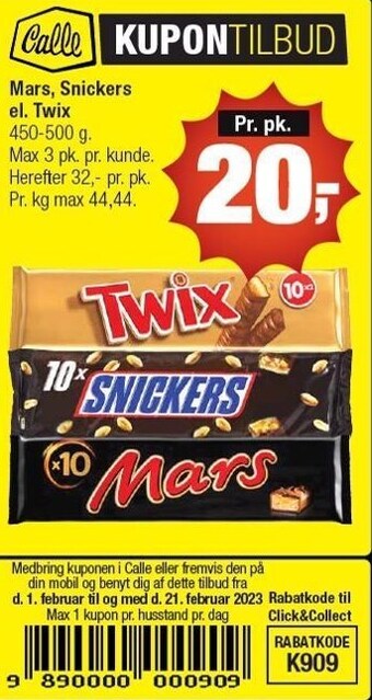 Mars, snickers el. twix