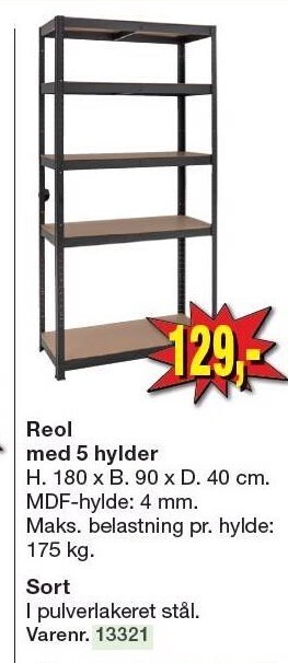 Reol med 5 hylder