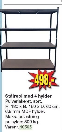 Stålreol med 4 hylder
