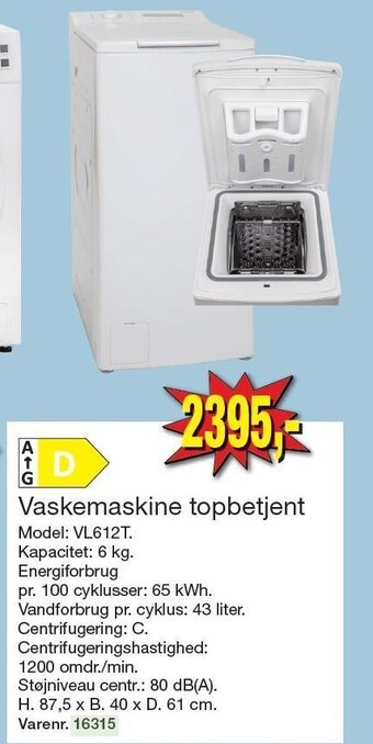 Vaskemaskine topbetjent