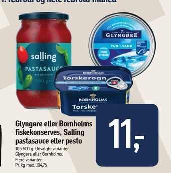 Glyngøre eller bornholms fiskekonserves, salling pastasauce eller pesto