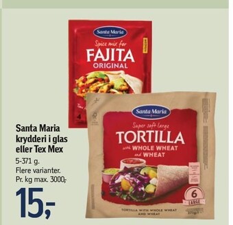 Føtex Santa maria krydderi i glas el. tex mex tilbud