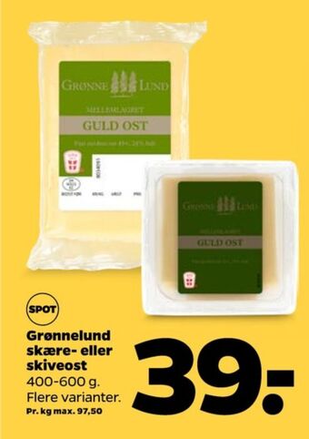 Netto Grønnelund skæreost guld mellemlagret tilbud