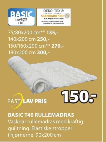 JYSK Basic T40 Rullemadras tilbud