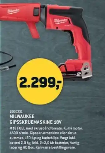 1900231 Milwaukee Gipsskruemaskine 18V