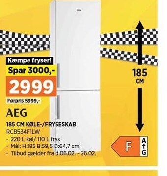 Power 185 cm køle-/fryseskab tilbud