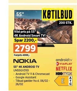 Power 55'' 4k android tv tilbud