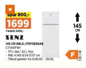 Power Senz køle/fryseskab tilbud