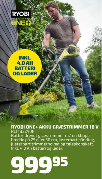 Davidsen Ryobi one+ akku græstrimmer 18 v tilbud