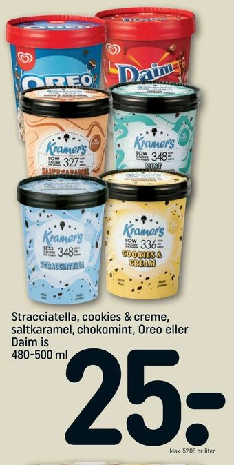 REMA 1000 Stracciatella, cookies & creme, saltkaramel, chokomint, Oreo eller Daim is tilbud