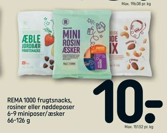 REMA 1000 REMA 1000 frugtsnacks, rosiner eller nøddeposer 6-9 miniposer/æsker tilbud