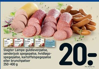 REMA 1000 Slagter Lampe guldleverpølse, sønderjysk spegepølse, hvidløgs spegepølse, kartoffelspegepølse eller brunchpølser tilbud