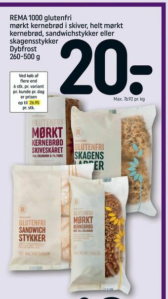REMA 1000 REMA 1000 glutenfri mørkt kernebrød i skiver, helt mørkt kernebrød, sandwichstykker eller skagensstykker tilbud