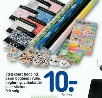 REMA 1000 Strækbart bogbind, papir bogbind i rulle, nøglering, viskelæder eller stickers tilbud