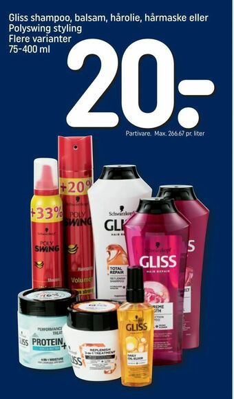 REMA 1000 Gliss shampoo, balsam, hårolie, hårmaske eller Polyswing styling tilbud