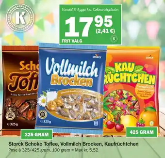 Købmandsgården Storck schoko toffee, vollmilch brocken, kaufrüchtchen tilbud