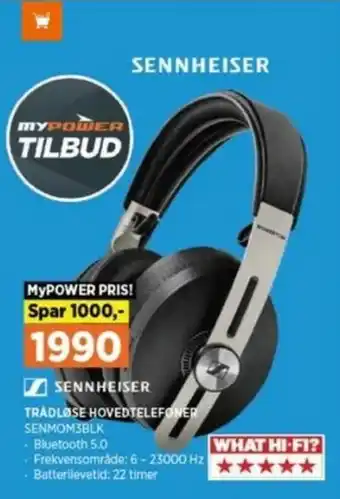 Power Tradløse Hovedtelefoner SENMOM3BLK tilbud