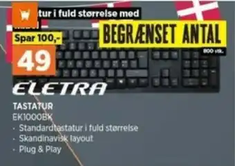 Power Eletra Tastatur Ek1000BK tilbud