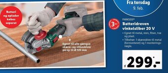 Lidl Batteridreven Vinkelsliber 20 V tilbud
