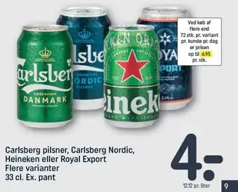 REMA 1000 Carlsberg Pilsner,Carlsberg Nordic Heineken Eller Royal Export 33cl tilbud