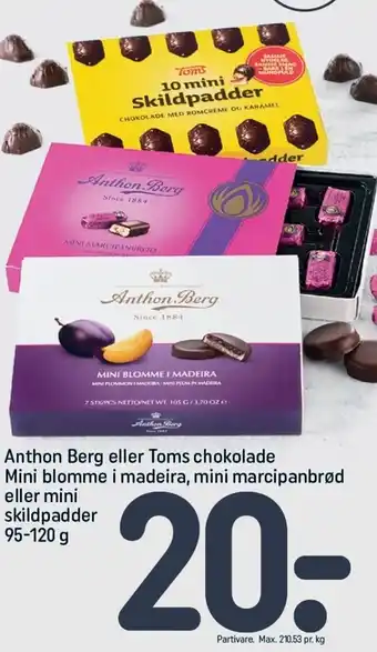 REMA 1000 Anthon Berg Eller Toms Chokolade 95-120g tilbud