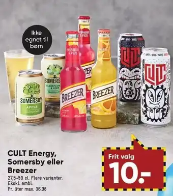 Bilka Cult energy, somersby el. breezer tilbud