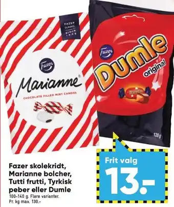 Fazer skolekridt, marianne bolcher, tutti frutti, tyrkisk peber el. dumle