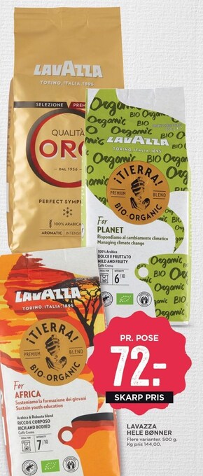 MENY Lavazza hele bønner tilbud