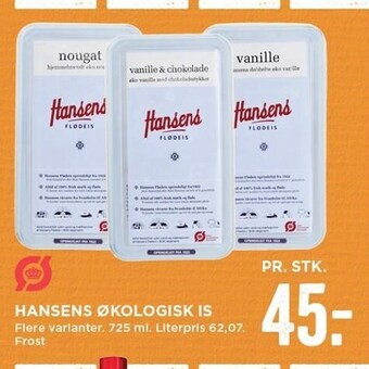 MENY Hansens økologisk is tilbud