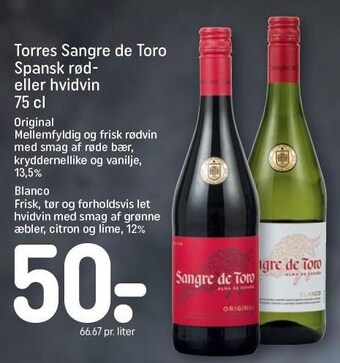REMA 1000 Torres sangre de toro spansk rød- eller hvidvin tilbud
