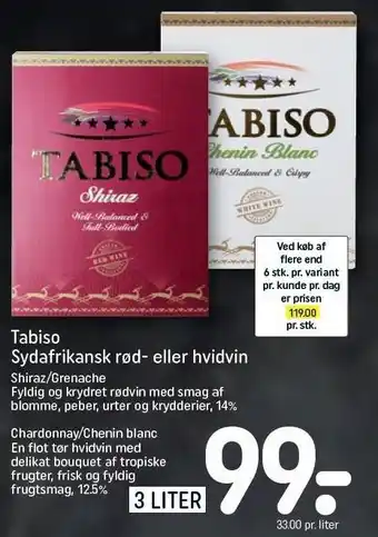 REMA 1000 Tabiso sydafrikansk rød- eller hvidvin tilbud