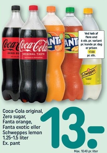REMA 1000 Coca-cola original, zero sugar, fanta orange, fanta exotic eller schweppes lemon tilbud