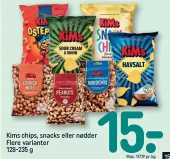 REMA 1000 Kims chips, snacks eller nødder tilbud