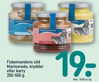REMA 1000 Fiskemandens sild marinerede, krydder eller karry tilbud