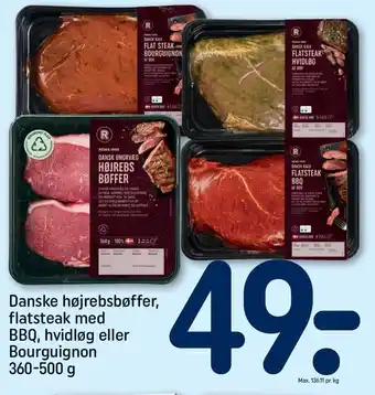 Danske højrebsbøffer, flatsteak med bbg, hvidløg eller bourguignon