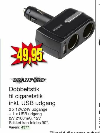 Harald Nyborg Dobbeltstik til cigaretstik inkl. USB udgang tilbud