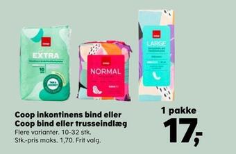 Kvickly Coop inkontinens bind eller coop bind eller trusseindlæg tilbud