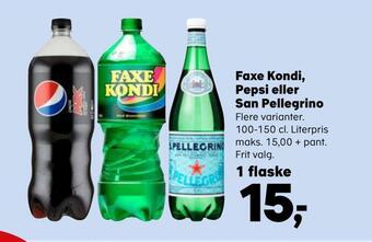 SuperBrugsen Faxe kondi, pepsi eller san pellegrino tilbud