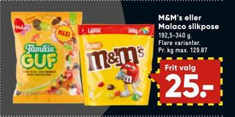 Bilka M&m's eller malaco slikpose tilbud