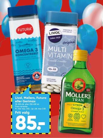 Bilka Livol, møllers, futura eller gerimax tilbud