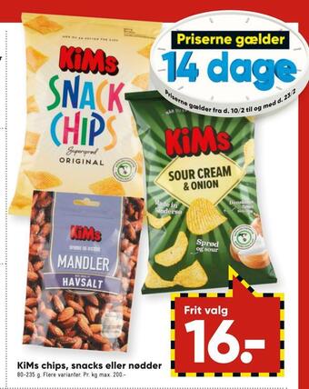 Bilka Kims chips, snacks eller nødder tilbud