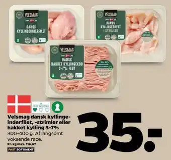Netto Velsmag dansk kyllinge inderfilet, -strimler eller hakket kylling 3-7% tilbud
