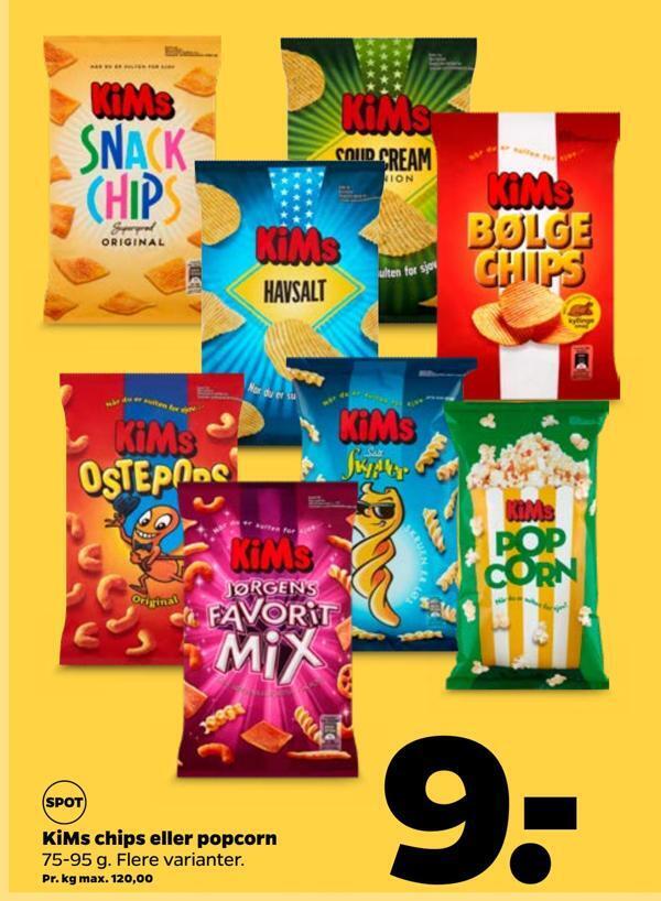 Kims chips eller popcorn tilbud hos Netto