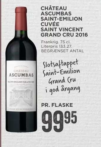 MENY Château ascumbas saint-emilion cuvée saint vincent grand cru 2016 tilbud