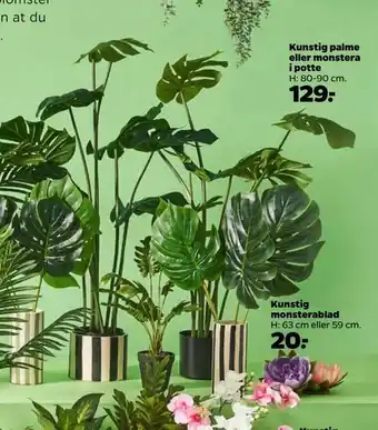 Netto Kunstig palme eller monstera i potte tilbud