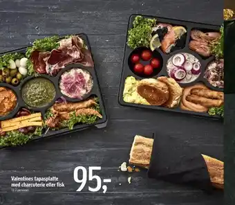 Føtex Valentines tapasplatte med charcuterie eller fisk tilbud