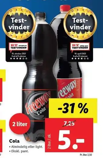 Freeway cola almindelig eller light 2 liter