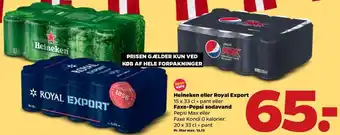 Netto Heineken Eller Royal Export Faxe-Pepsi Sodavand 33cl tilbud