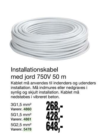 Harald Nyborg Installationskabel med jord 750v 50 m tilbud